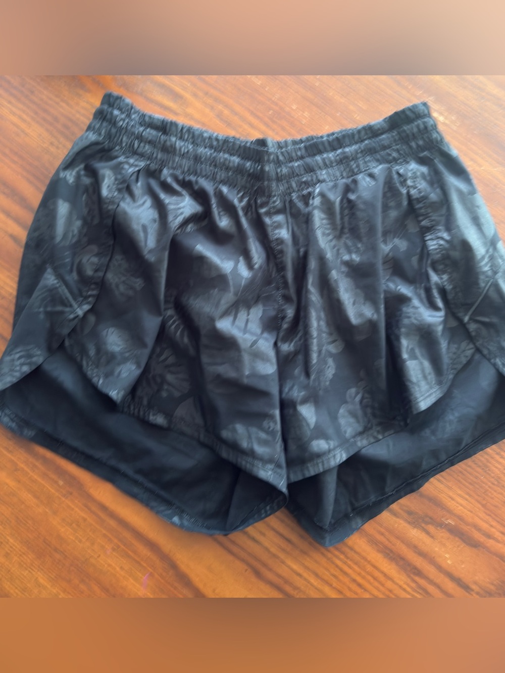 Athleta Black Floral Layered Athletic Shorts M